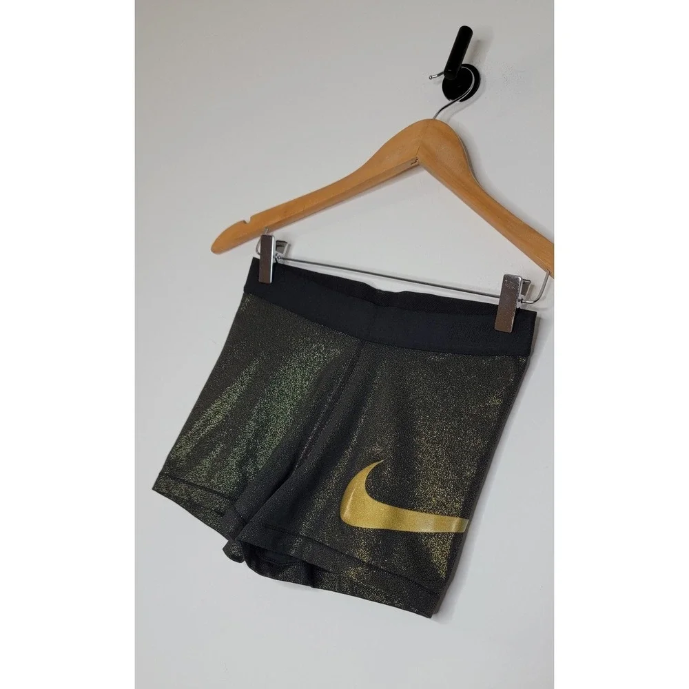 Nike Pro Fitted Shorts Women's Size Medium Black / Gold Shimmer 3